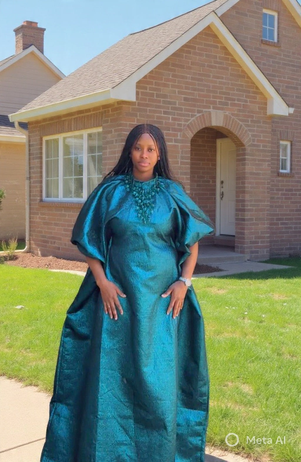 Brocade Teal  Bubu Gown